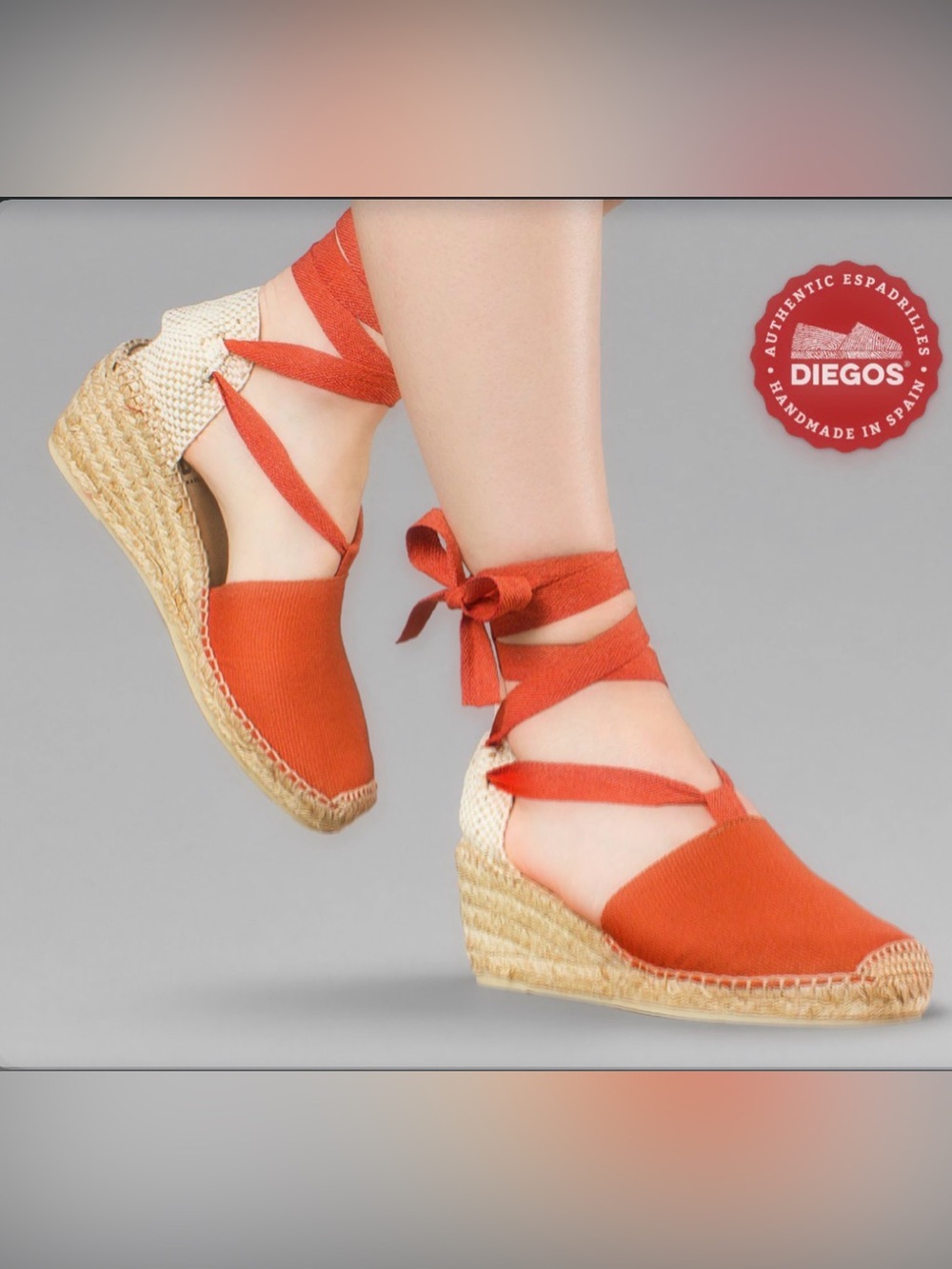 Diegos orange Wedge Lola Wrap Espadrilles Spain 40 (7.5)